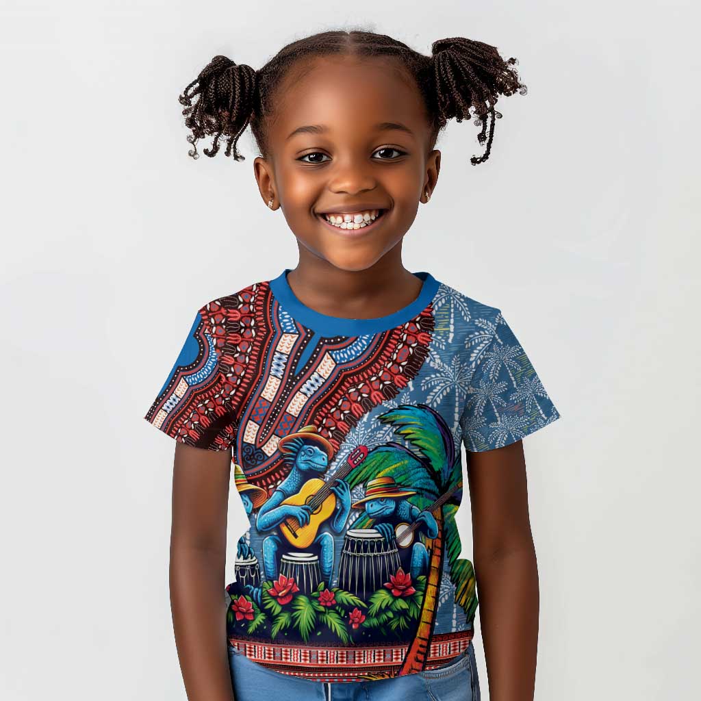 Afro-Caribbean Kid T shirt African Dashiki Style with Caribbean Music with Blue Iguanas - African Pride