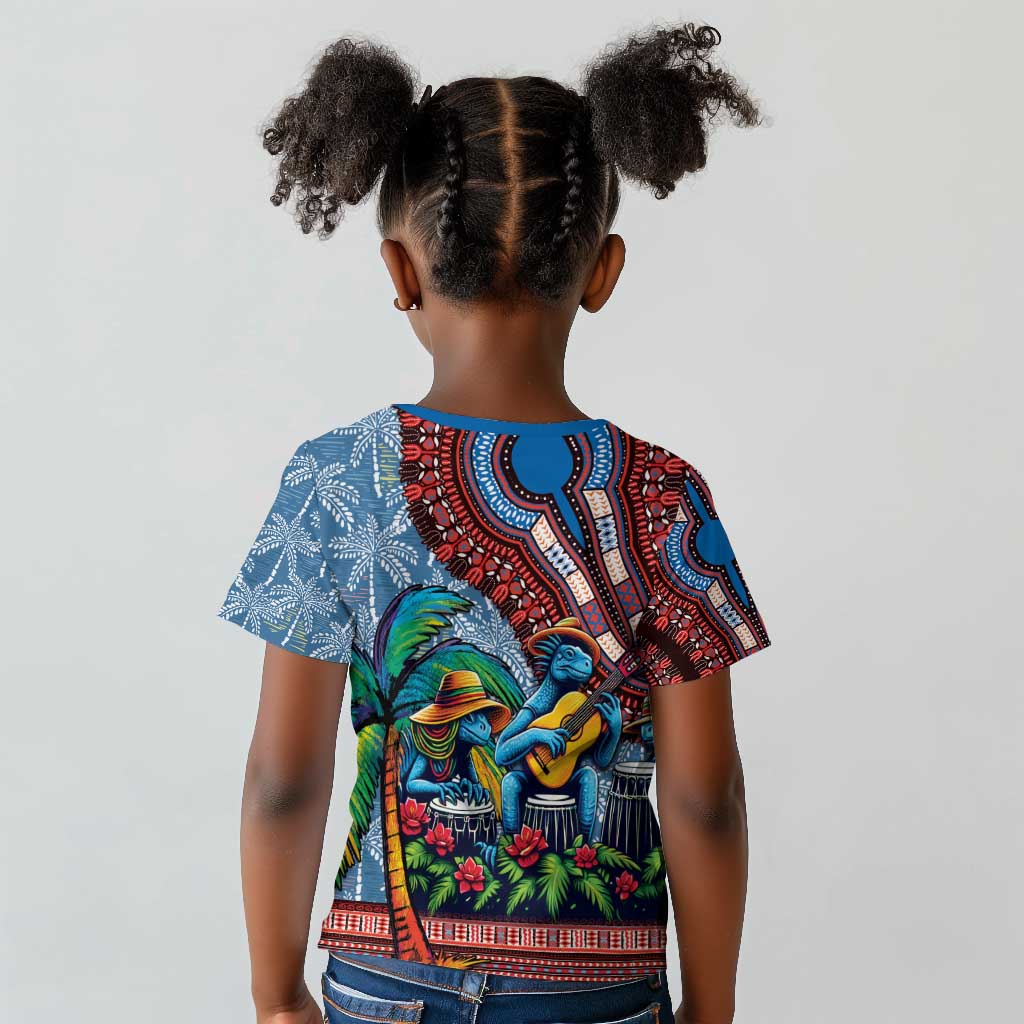 Afro-Caribbean Kid T shirt African Dashiki Style with Caribbean Music with Blue Iguanas - African Pride