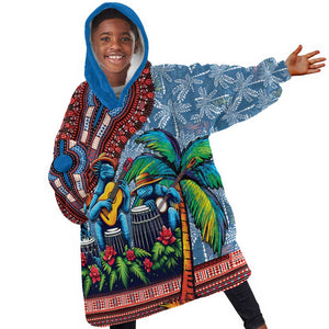 Afro-Caribbean Kid Wearable Blanket Hoodie African Dashiki Style with Caribbean Music with Blue Iguanas - African Pride