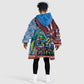 Afro-Caribbean Kid Wearable Blanket Hoodie African Dashiki Style with Caribbean Music with Blue Iguanas - African Pride