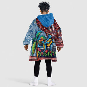 Afro-Caribbean Kid Wearable Blanket Hoodie African Dashiki Style with Caribbean Music with Blue Iguanas - African Pride