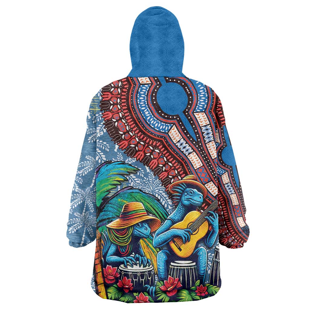 Afro-Caribbean Kid Wearable Blanket Hoodie African Dashiki Style with Caribbean Music with Blue Iguanas - African Pride