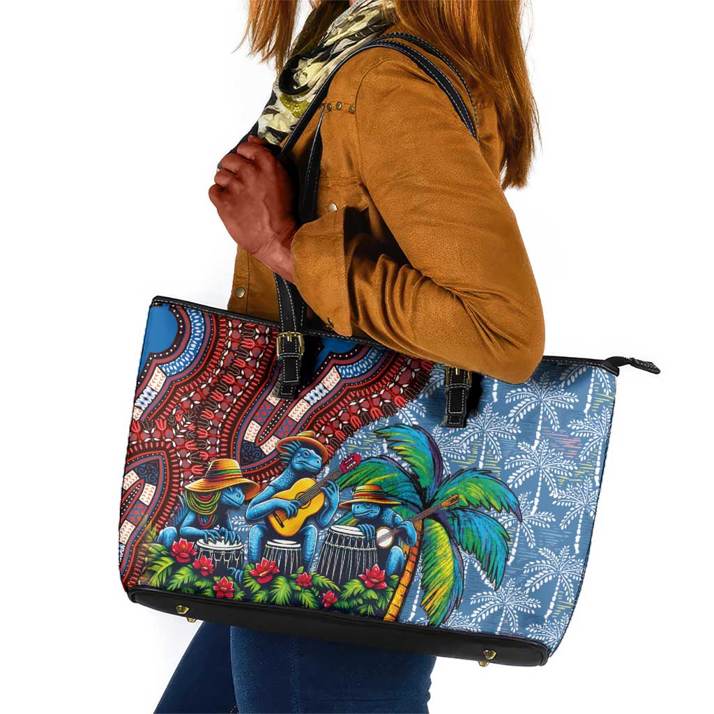 Afro-Caribbean Leather Tote Bag African Dashiki Style with Caribbean Music with Blue Iguanas - African Pride