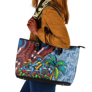 Afro-Caribbean Leather Tote Bag African Dashiki Style with Caribbean Music with Blue Iguanas - African Pride