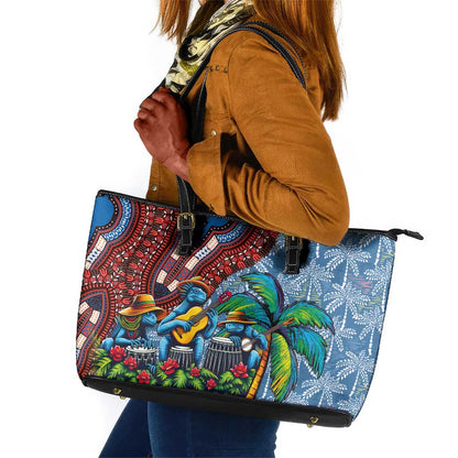 Afro-Caribbean Leather Tote Bag African Dashiki Style with Caribbean Music with Blue Iguanas - African Pride