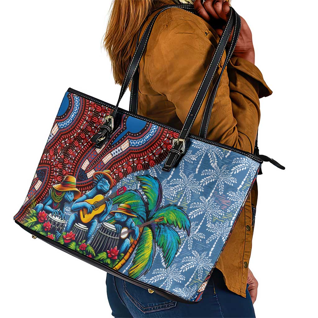 Afro-Caribbean Leather Tote Bag African Dashiki Style with Caribbean Music with Blue Iguanas - African Pride