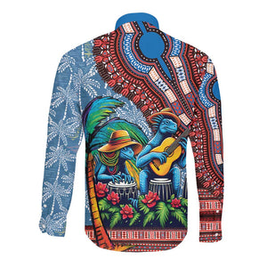 Afro-Caribbean Long Sleeve Button Shirt African Dashiki Style with Caribbean Music with Blue Iguanas - African Pride