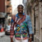 Afro-Caribbean Long Sleeve Button Shirt African Dashiki Style with Caribbean Music with Blue Iguanas - African Pride