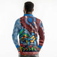 Afro-Caribbean Long Sleeve Polo Shirt African Dashiki Style with Caribbean Music with Blue Iguanas - African Pride