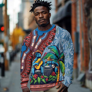 Afro-Caribbean Long Sleeve Shirt African Dashiki Style with Caribbean Music with Blue Iguanas - African Pride