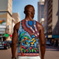 Afro-Caribbean Men Tank Top African Dashiki Style with Caribbean Music with Blue Iguanas - African Pride