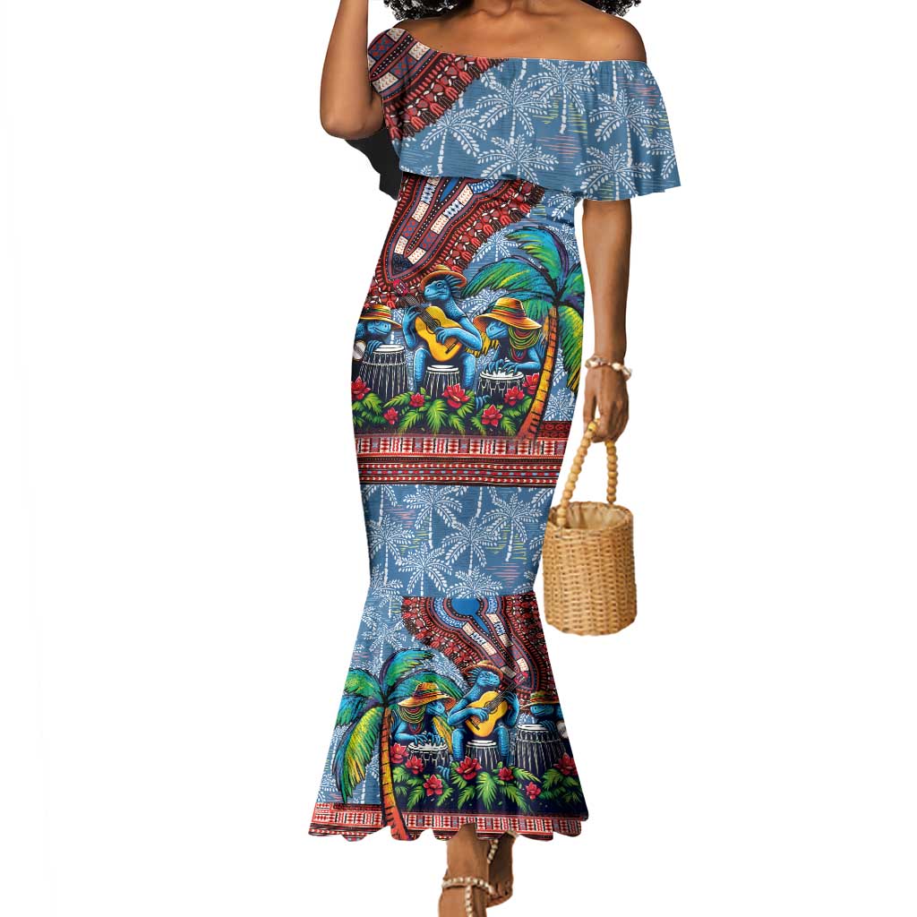 Afro-Caribbean Mermaid Dress African Dashiki Style with Caribbean Music with Blue Iguanas - African Pride