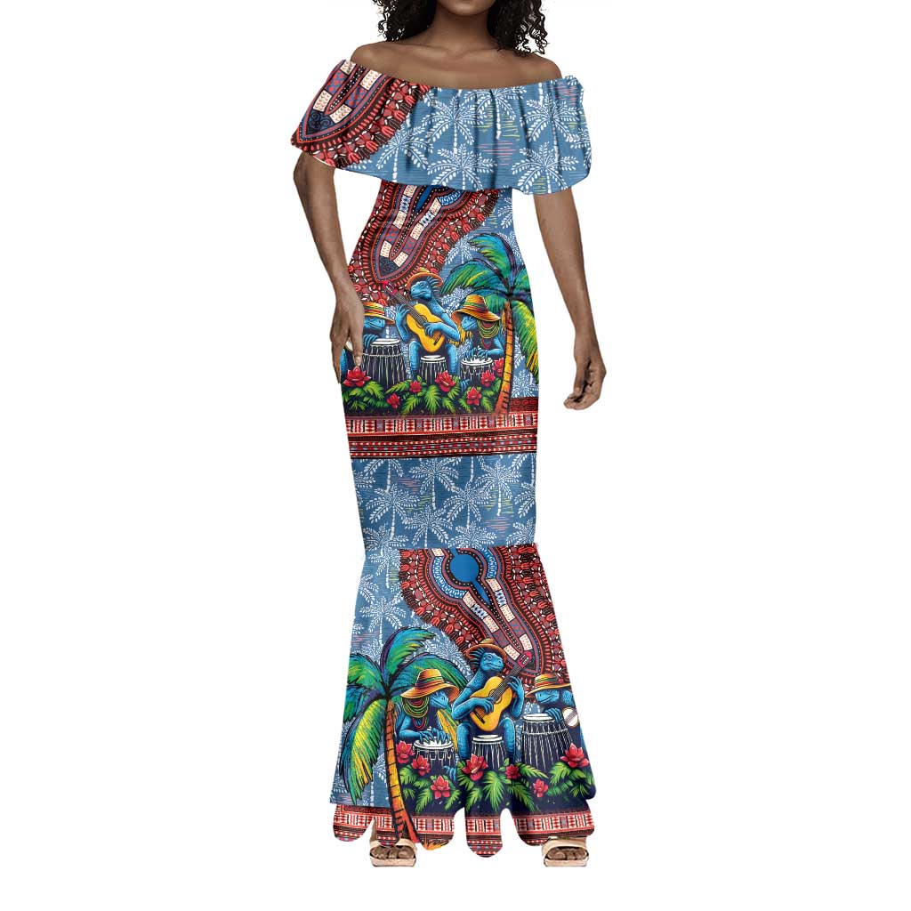 Afro-Caribbean Mermaid Dress African Dashiki Style with Caribbean Music with Blue Iguanas - African Pride