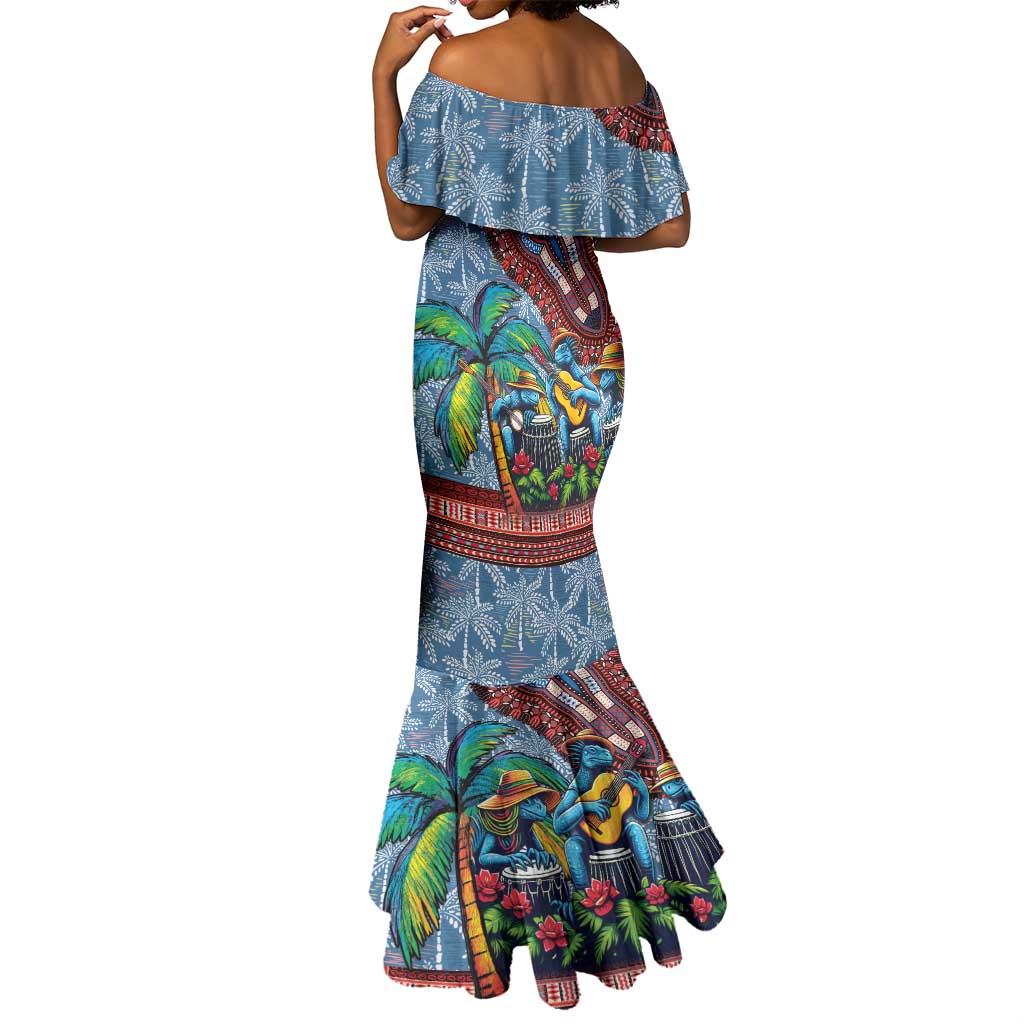 Afro-Caribbean Mermaid Dress African Dashiki Style with Caribbean Music with Blue Iguanas - African Pride
