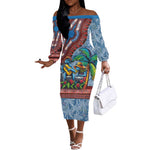 Afro-Caribbean Off The Shoulder Long Sleeve Dress African Dashiki Style with Caribbean Music with Blue Iguanas - African Pride