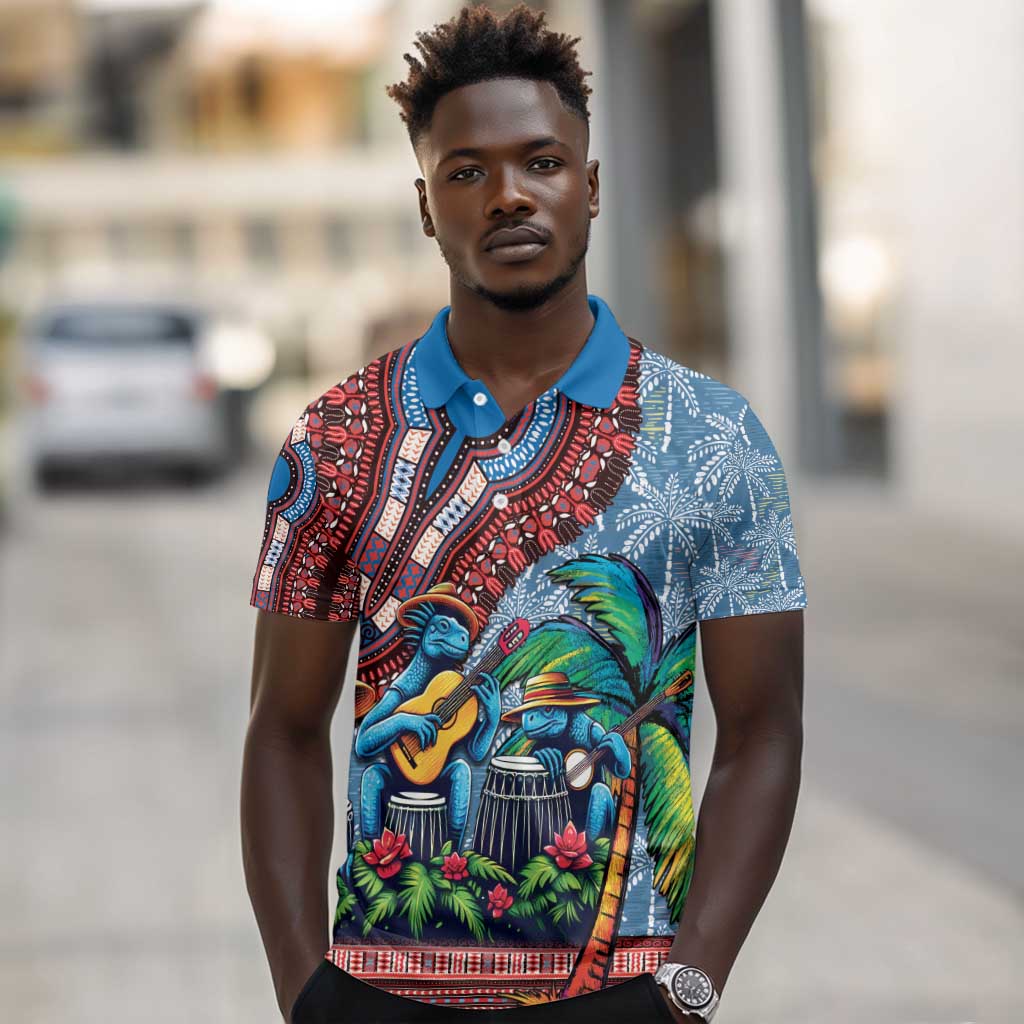 Afro-Caribbean Polo Shirt African Dashiki Style with Caribbean Music with Blue Iguanas - African Pride