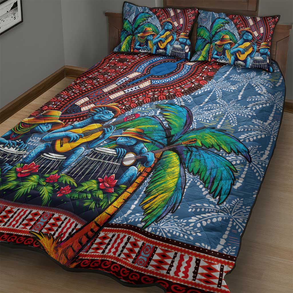 Afro-Caribbean Quilt Bed Set African Dashiki Style with Caribbean Music with Blue Iguanas - African Pride