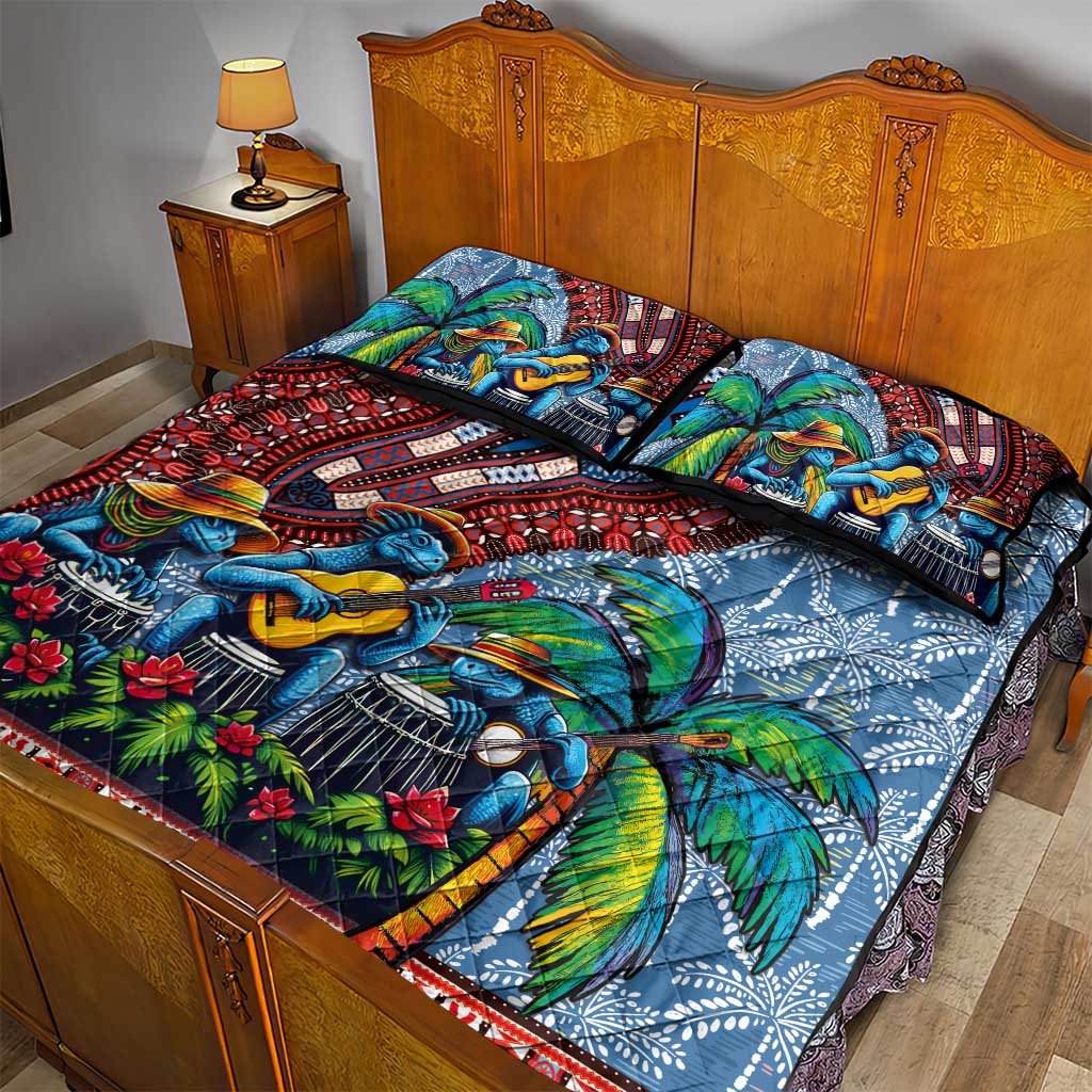 Afro-Caribbean Quilt Bed Set African Dashiki Style with Caribbean Music with Blue Iguanas - African Pride