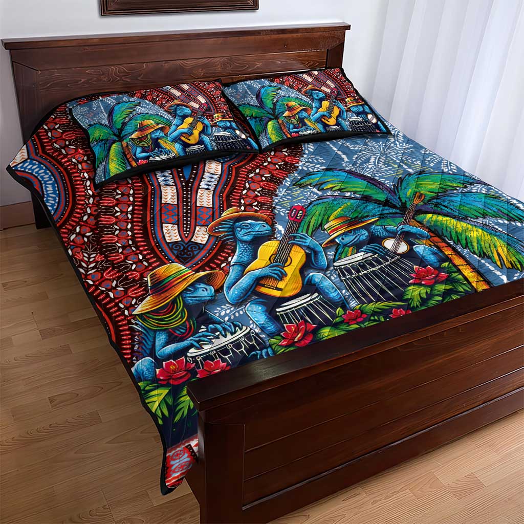 Afro-Caribbean Quilt Bed Set African Dashiki Style with Caribbean Music with Blue Iguanas - African Pride