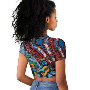 Afro-Caribbean Raglan Cropped T shirt African Dashiki Style with Caribbean Music with Blue Iguanas - African Pride