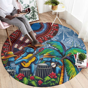 Afro-Caribbean Round Carpet African Dashiki Style with Caribbean Music with Blue Iguanas - African Pride