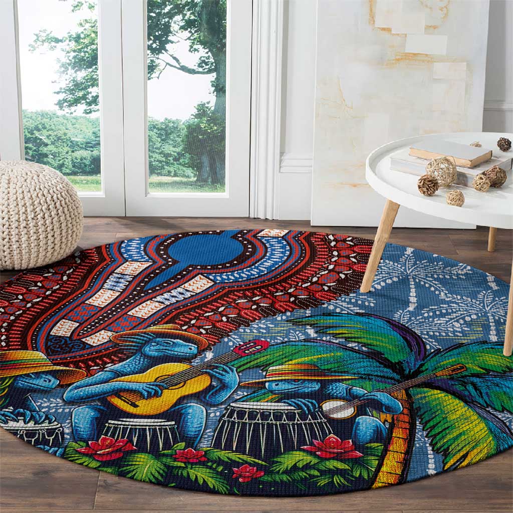 Afro-Caribbean Round Carpet African Dashiki Style with Caribbean Music with Blue Iguanas - African Pride