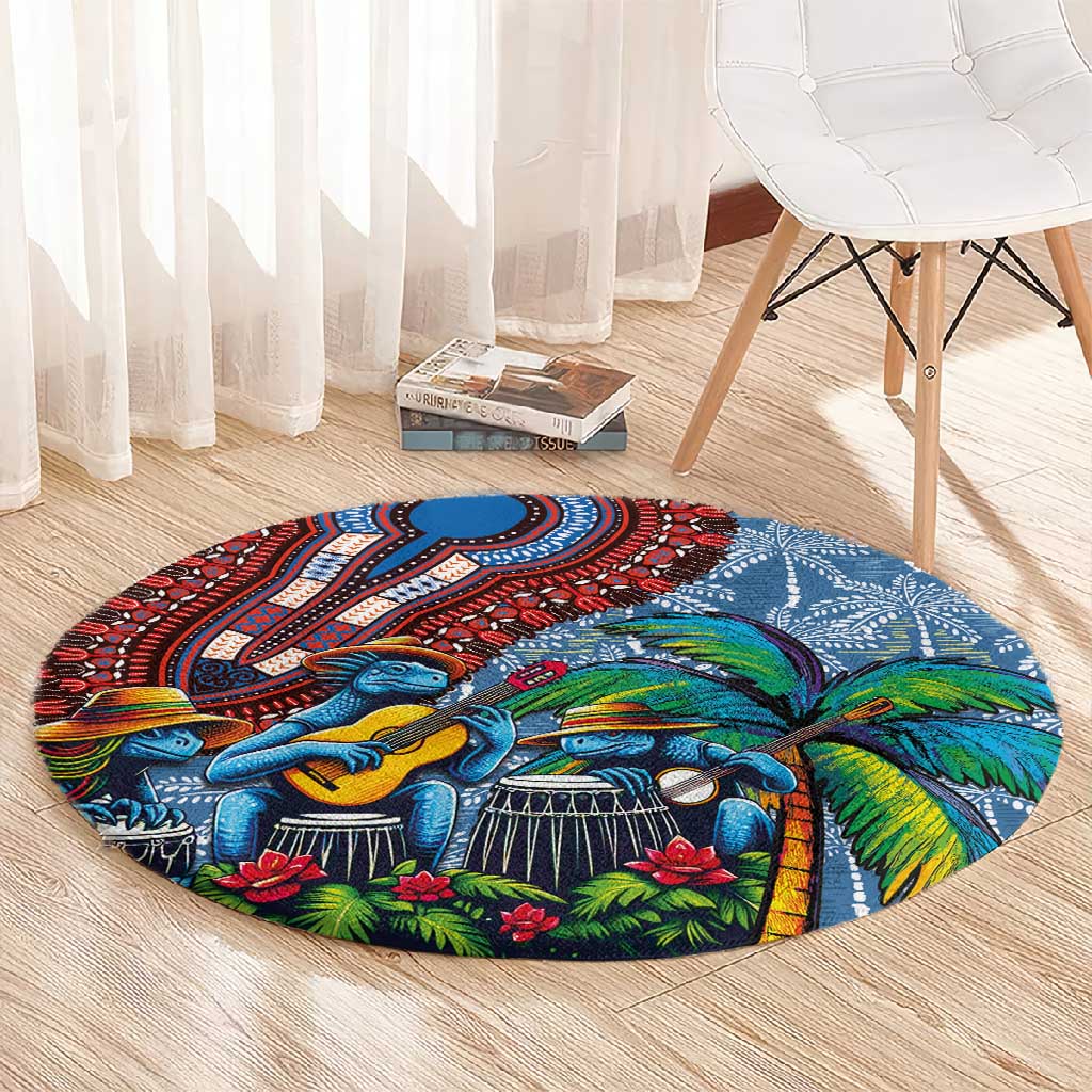 Afro-Caribbean Round Carpet African Dashiki Style with Caribbean Music with Blue Iguanas - African Pride