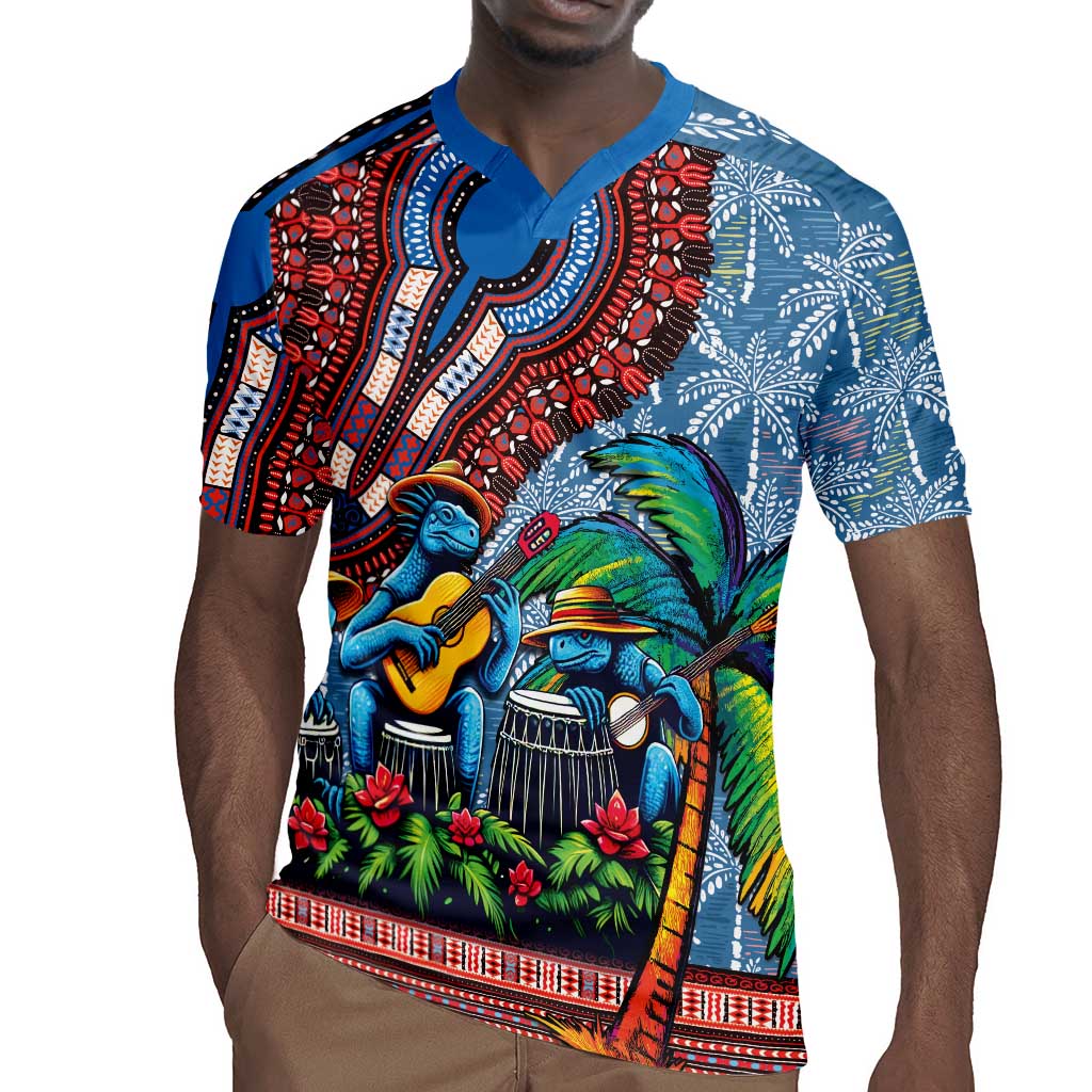 Afro-Caribbean Rugby Jersey African Dashiki Style with Caribbean Music with Blue Iguanas - African Pride