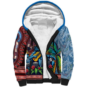 Afro-Caribbean Sherpa Hoodie African Dashiki Style with Caribbean Music with Blue Iguanas - African Pride