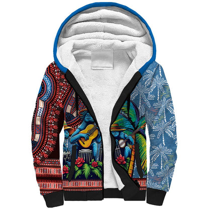 Afro-Caribbean Sherpa Hoodie African Dashiki Style with Caribbean Music with Blue Iguanas - African Pride