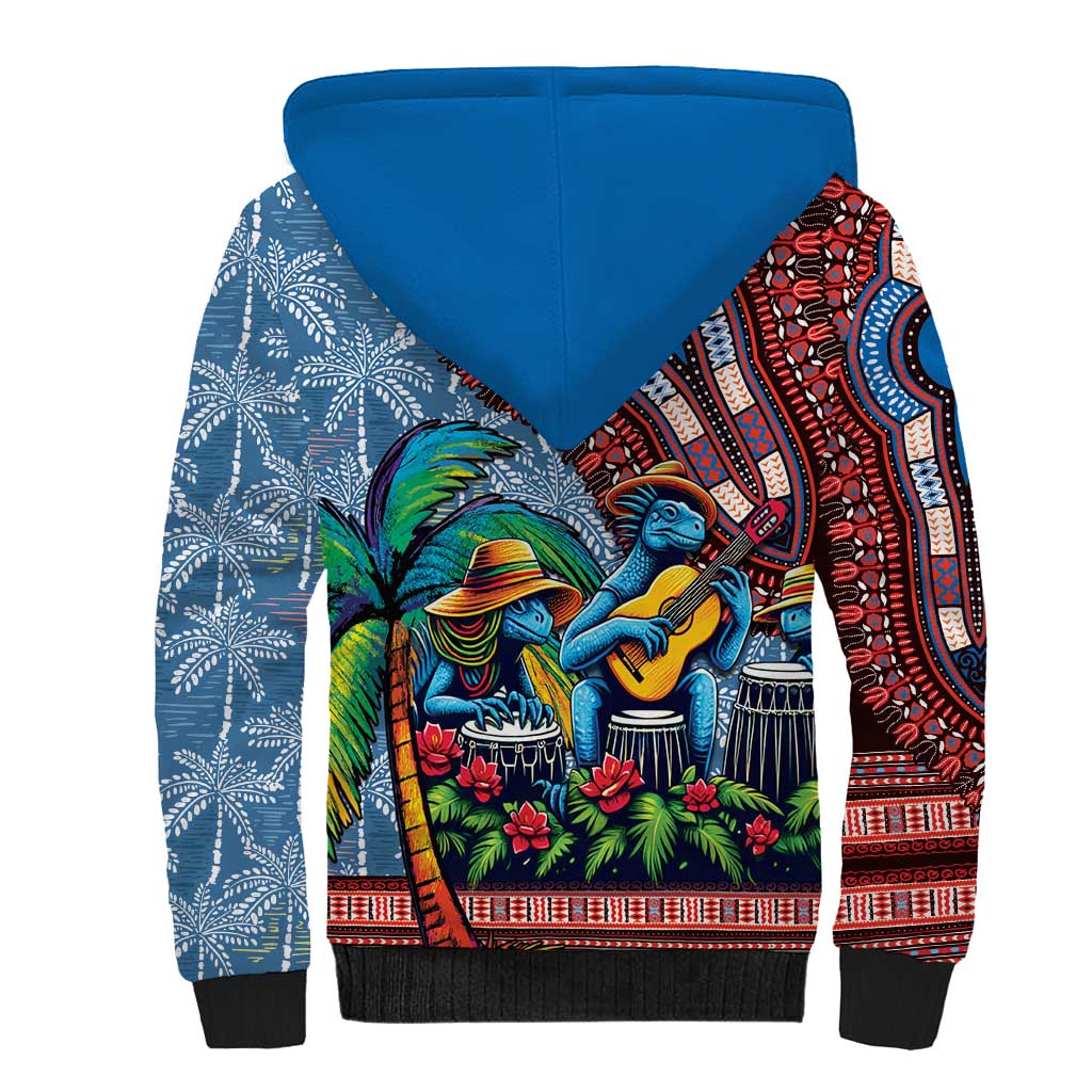Afro-Caribbean Sherpa Hoodie African Dashiki Style with Caribbean Music with Blue Iguanas - African Pride