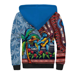 Afro-Caribbean Sherpa Hoodie African Dashiki Style with Caribbean Music with Blue Iguanas - African Pride