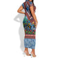 Afro-Caribbean Short Sleeve Bodycon Dress African Dashiki Style with Caribbean Music with Blue Iguanas - African Pride