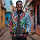 Afro-Caribbean Sleeve Zip Bomber Jacket African Dashiki Style with Caribbean Music with Blue Iguanas - African Pride