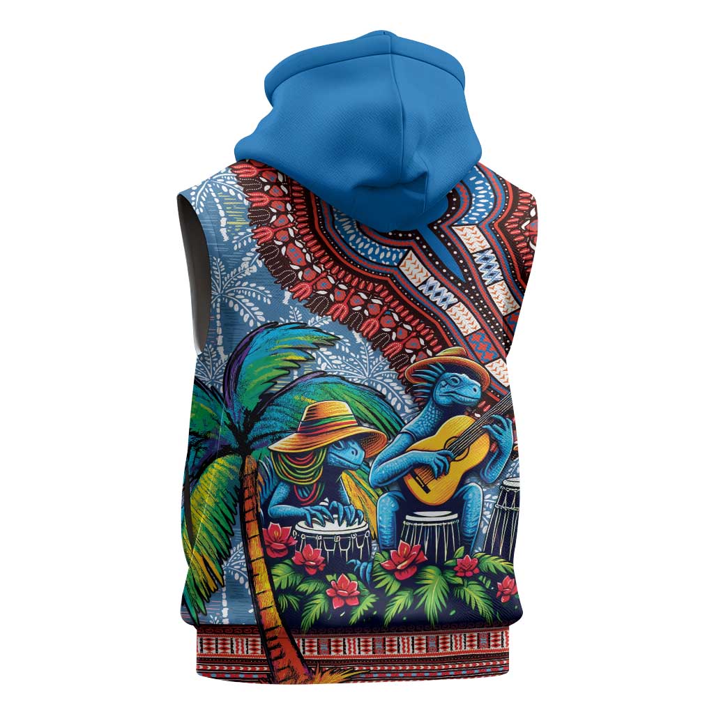Afro-Caribbean Sleeveless Hoodie African Dashiki Style with Caribbean Music with Blue Iguanas - African Pride
