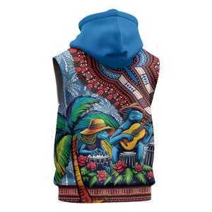 Afro-Caribbean Sleeveless Zip Hoodie African Dashiki Style with Caribbean Music with Blue Iguanas - African Pride