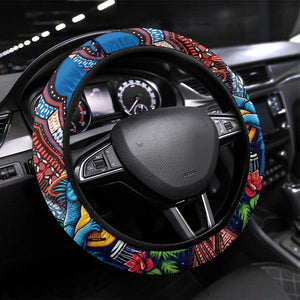 Afro-Caribbean Steering Wheel Cover African Dashiki Style with Caribbean Music with Blue Iguanas - African Pride