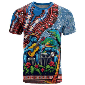 Afro-Caribbean T shirt African Dashiki Style with Caribbean Music with Blue Iguanas - African Pride