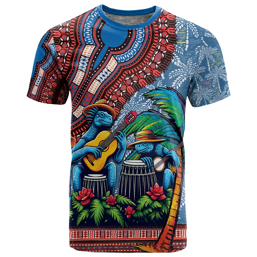 Afro-Caribbean T shirt African Dashiki Style with Caribbean Music with Blue Iguanas - African Pride