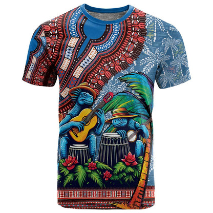 Afro-Caribbean T shirt African Dashiki Style with Caribbean Music with Blue Iguanas - African Pride