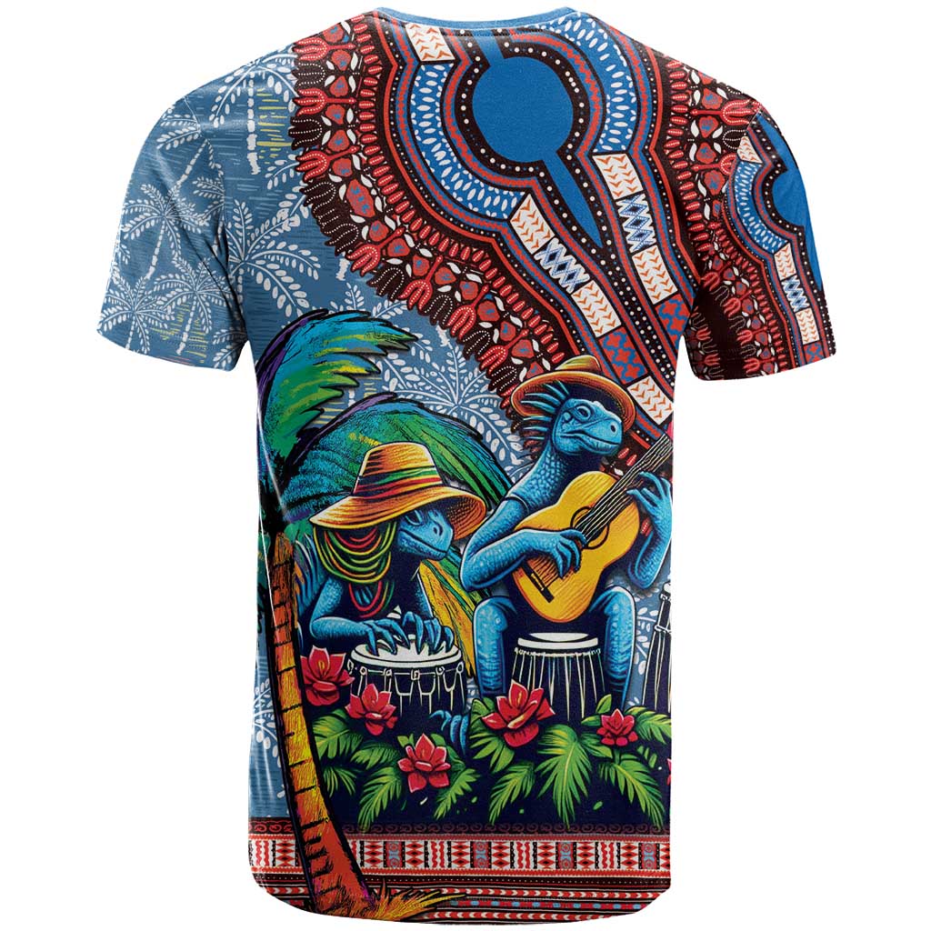 Afro-Caribbean T shirt African Dashiki Style with Caribbean Music with Blue Iguanas - African Pride