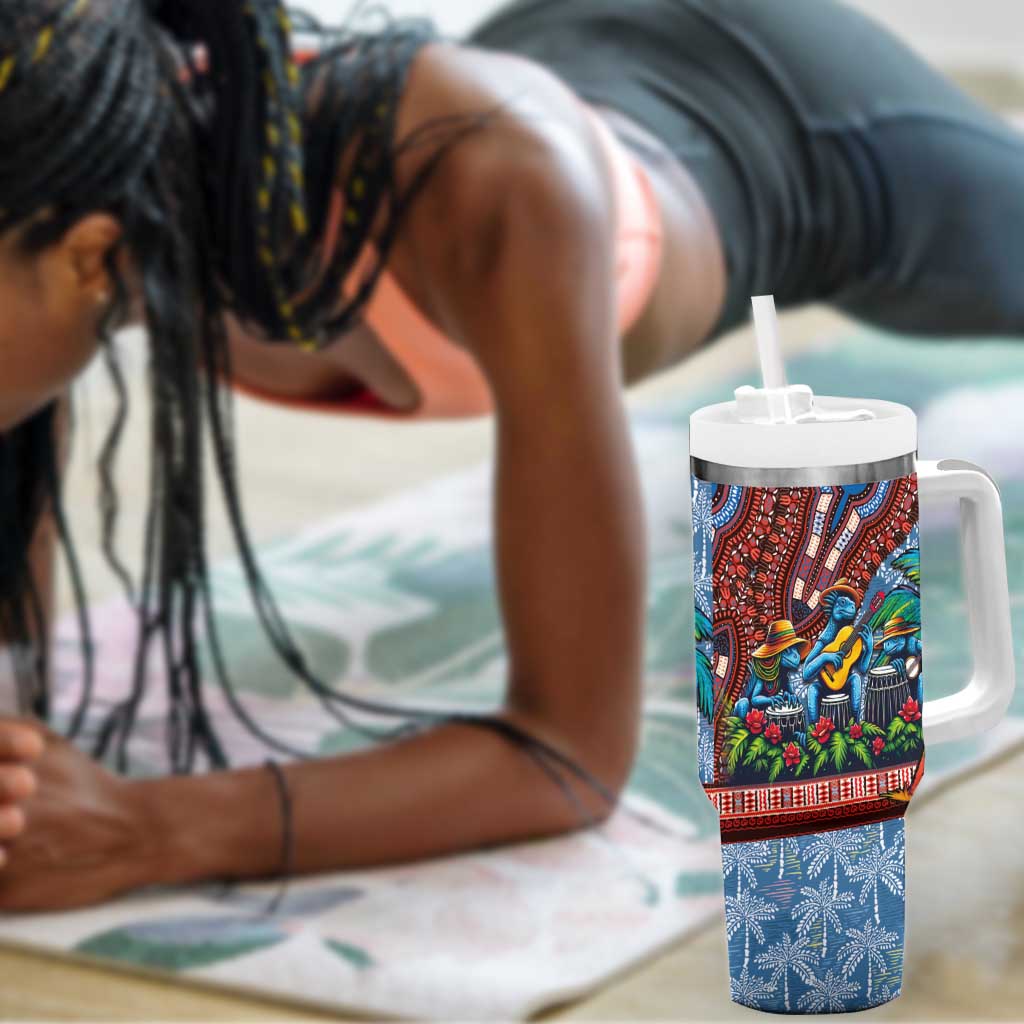 Afro-Caribbean Tumbler With Handle African Dashiki Style with Caribbean Music with Blue Iguanas - African Pride