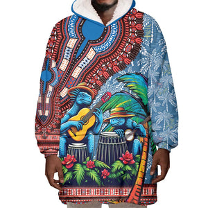 Afro-Caribbean Wearable Blanket Hoodie African Dashiki Style with Caribbean Music with Blue Iguanas - African Pride