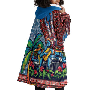 Afro-Caribbean Wearable Blanket Hoodie African Dashiki Style with Caribbean Music with Blue Iguanas - African Pride