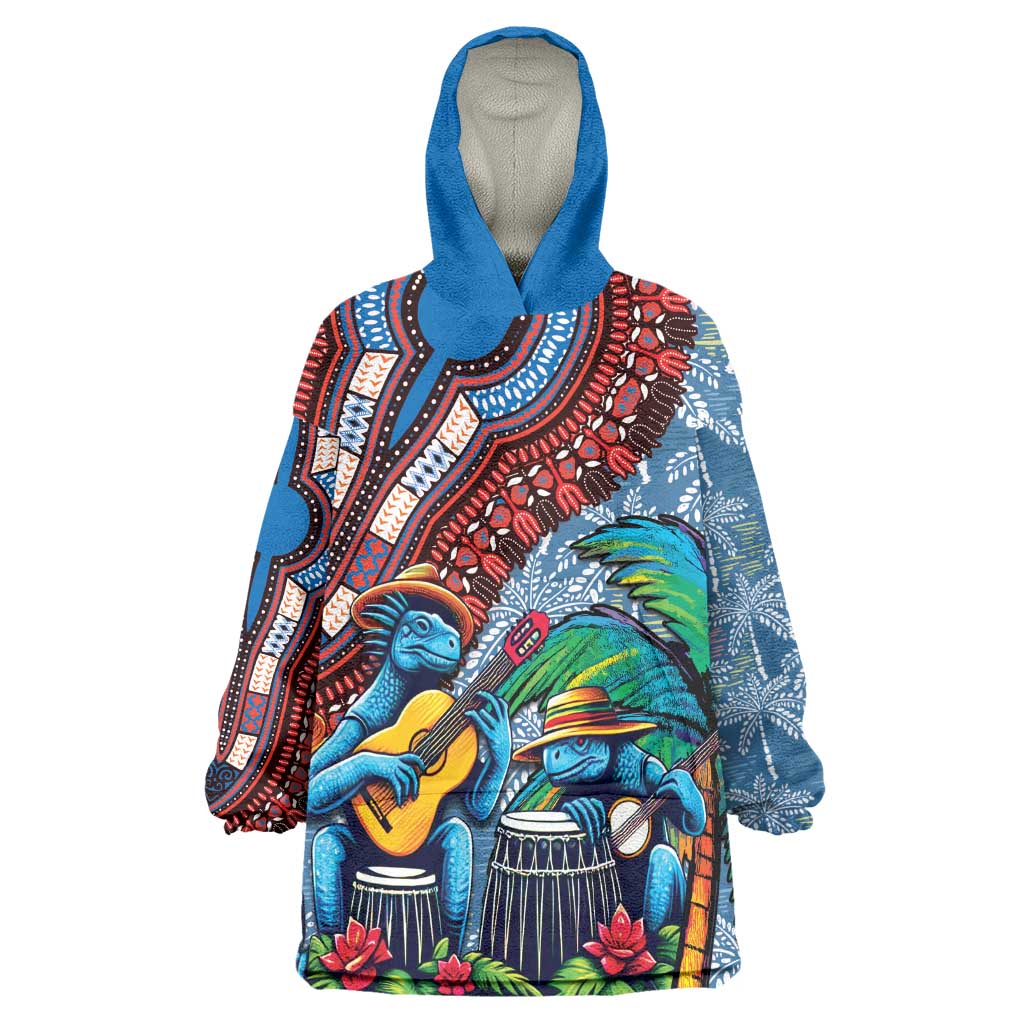 Afro-Caribbean Wearable Blanket Hoodie African Dashiki Style with Caribbean Music with Blue Iguanas - African Pride