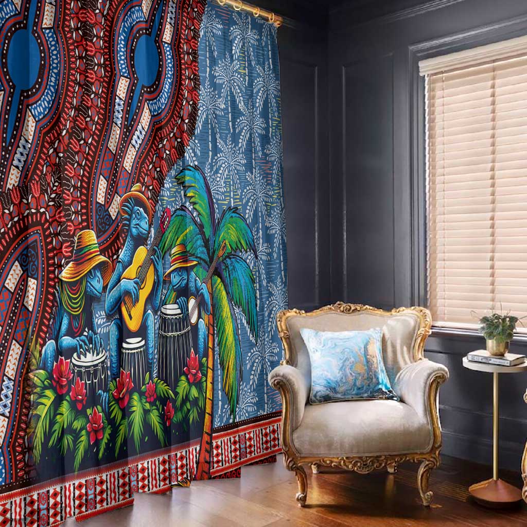 Afro-Caribbean Window Curtain African Dashiki Style with Caribbean Music with Blue Iguanas - African Pride