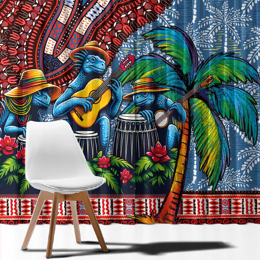 Afro-Caribbean Window Curtain African Dashiki Style with Caribbean Music with Blue Iguanas - African Pride