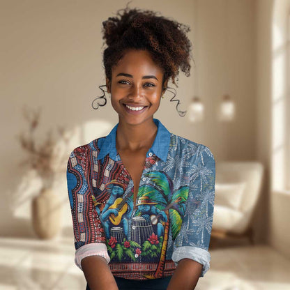 Afro-Caribbean Women Casual Shirt African Dashiki Style with Caribbean Music with Blue Iguanas - African Pride