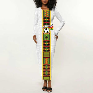 Ghana National Football Custom Long Sleeve Bodycon Dress Kente Motifs Sporty Style - African Pride