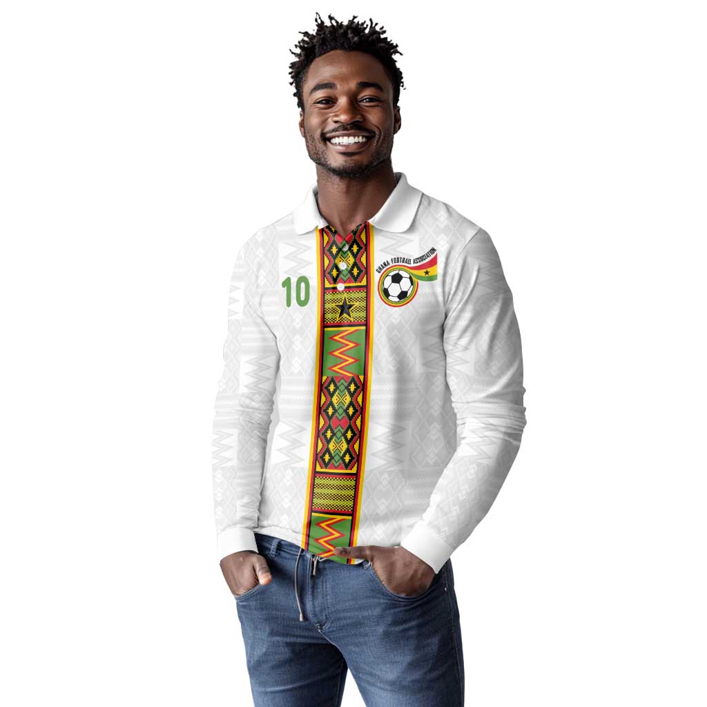Ghana National Football Custom Long Sleeve Polo Shirt Kente Motifs Sporty Style - African Pride